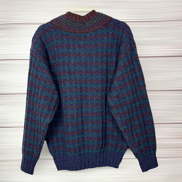 NWT Vintage AUSTIN REED V-neck Sweater Shetland Wool Blue Brown size M - Picture 7 of 13